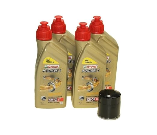 Öl Wechselset 4 Liter Castrol SAE 20W-50 Act evo 4T mineralisch inkl. Ölfilter Citomerx CIT303 z.B. Honda, Kawasaki, Yamaha, 