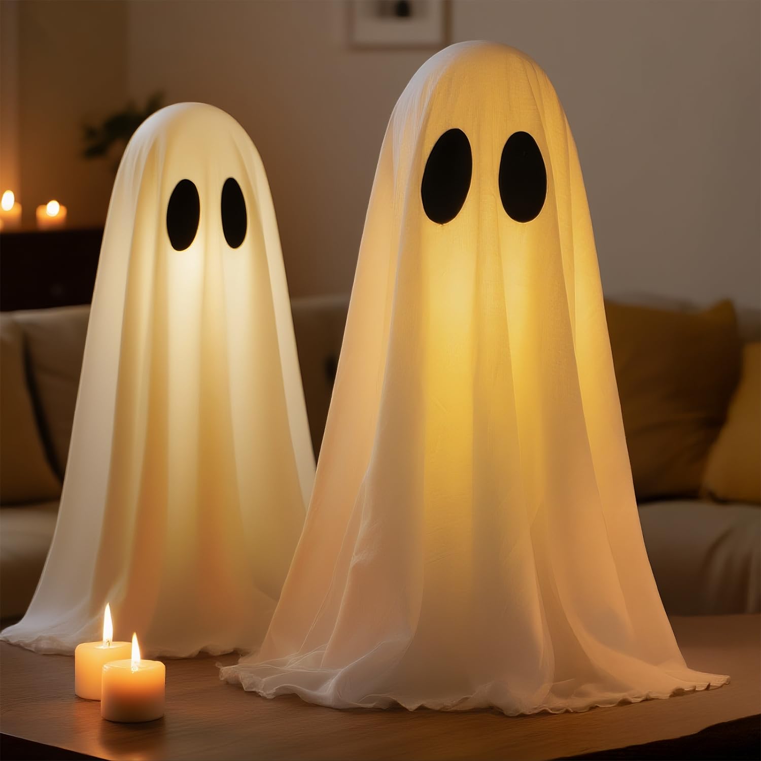 Photo 1 of 2 Packs Halloween Decorations Indoor - USB Power Ghost Decor Kit with Remote Controlled String Lights, Ghosts Halloween Decor Indoor Home Mantel Shelf Table Fireplace