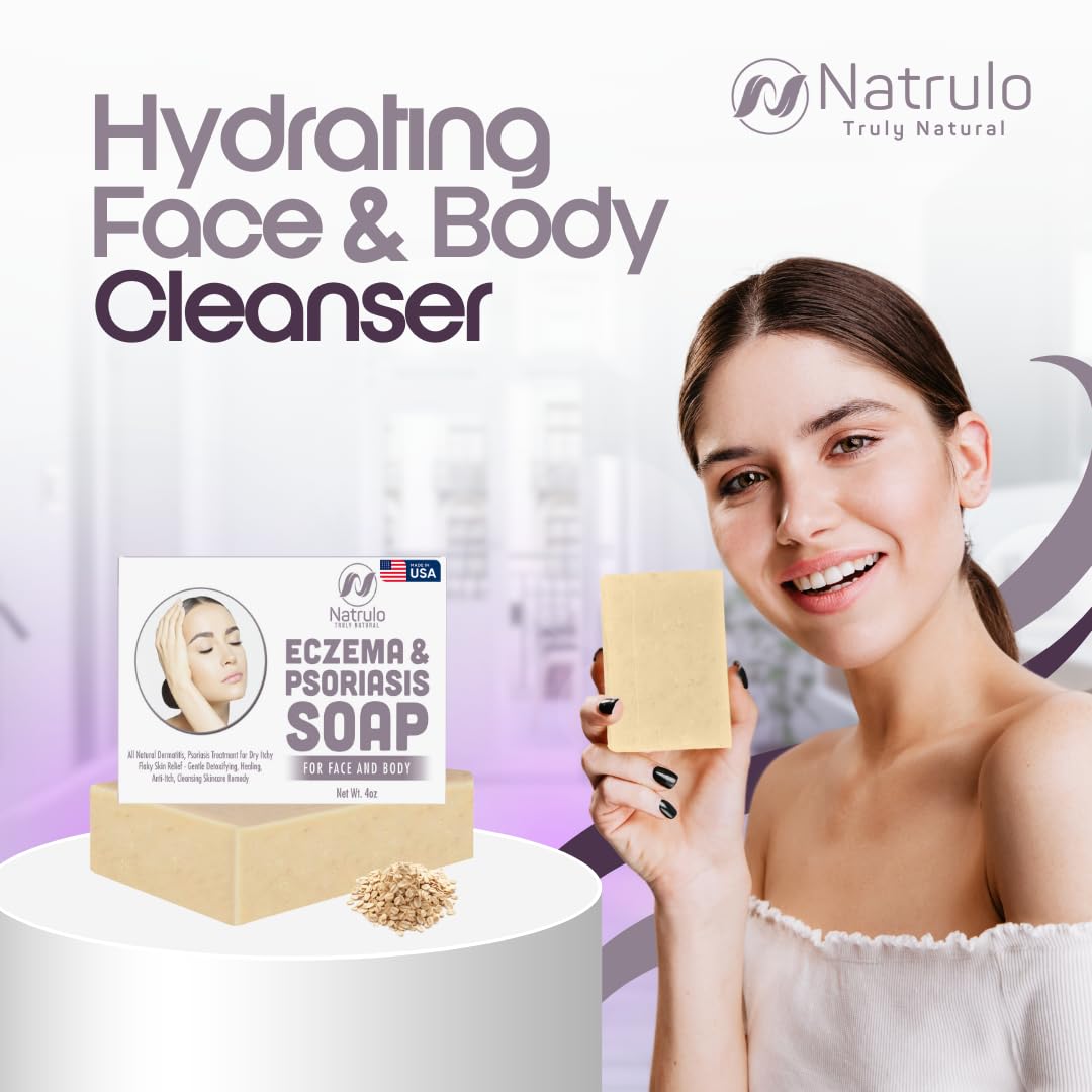 Eczema Soap Bar for Face and Body – All Natural Dermatitis, Psoriasis Treatment for Dry Itchy Flaky Skin Relief – Gentle Detoxifying, Healing, Anti-Itch, Cleansing Skincare Remedy – Eczema Soap Bar