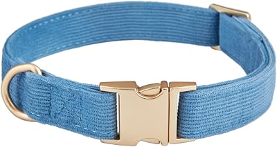 YUDOTE Ultra-soft Dog Collar Natural Cotton Corduroy for Small Dogs Blue-Gray