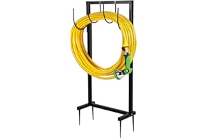 Aitjunz Garden Hose Holder for Outside, Thicker Garden Water Hose Stand with Detachable Hose Storage Hook, Freestanding Hose Organizer for Garden, Black