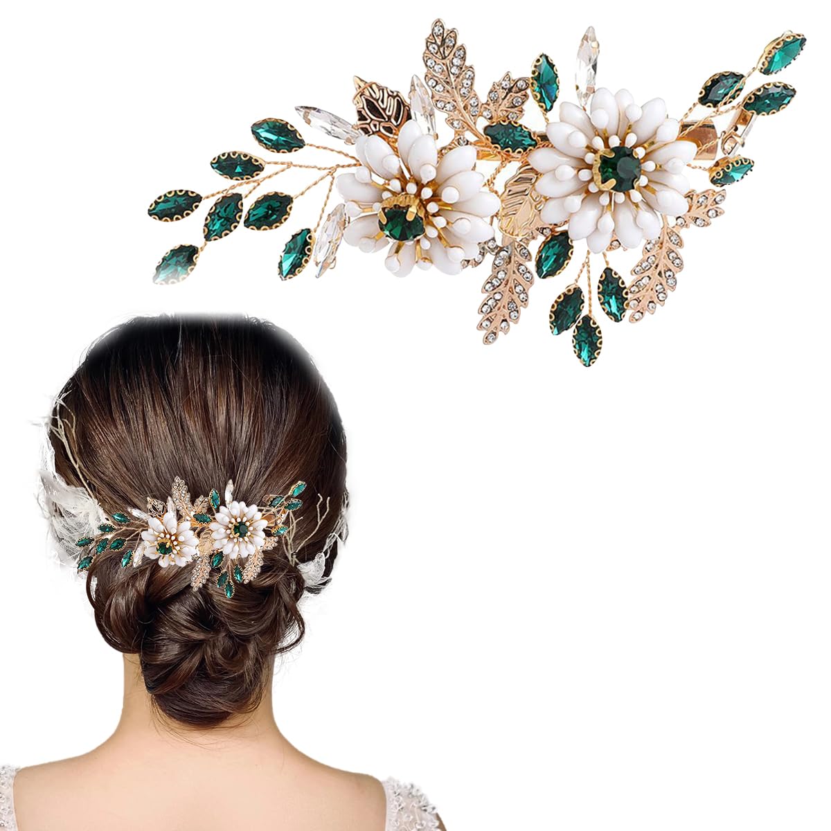 Bride Daisy Flower Wedding Hair Comb Slides,Rhinestone Gold Crystal Hair Pieces Bridal Hair Accessories for Women and Girls