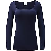 OThread & Co. Women's Long Sleeve T-Shirt Comfy Square Neck Shirts Basic Stretch Layer