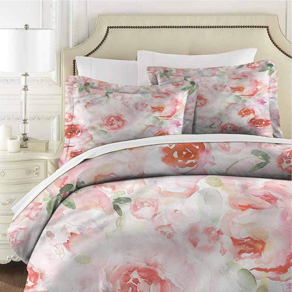 Watercolor Flower Comforter Bedding Set Vintage Roses Twin (68x90 inches) - 3 Pieces (1 Duvet Cover + 2 Pillow Shams) - Ultra Soft and Breathable Comforter Cover