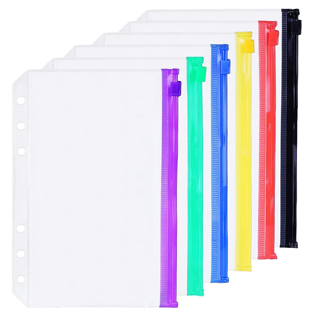 6 Pack A5 6 Holes Binder Zip Pockets Plastic A5, 6 Color Pocket | eBay
