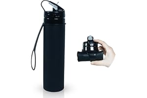 FOGESION Collapsible Water Bottles, BPA Free 20 Oz Food Grade Silicone, Leak Proof, Simple Modern Jug Essentials For Activities Such As Travel, Camping, Hiking, Biking, Sports (Black)