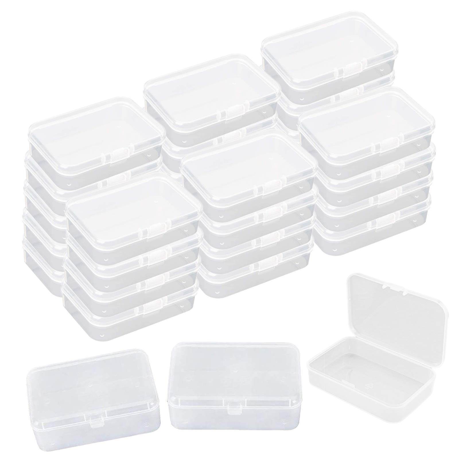 ODOOKON 30 Pcs Rectangle Mini Clear Plastic Storage Containers Box Case with lid for Small Items, Bead, Jewelry, and Other Craft Projects, 8.5cm*5.5cm*2.5cm / 3.34 * 2.16 * 0.98inch