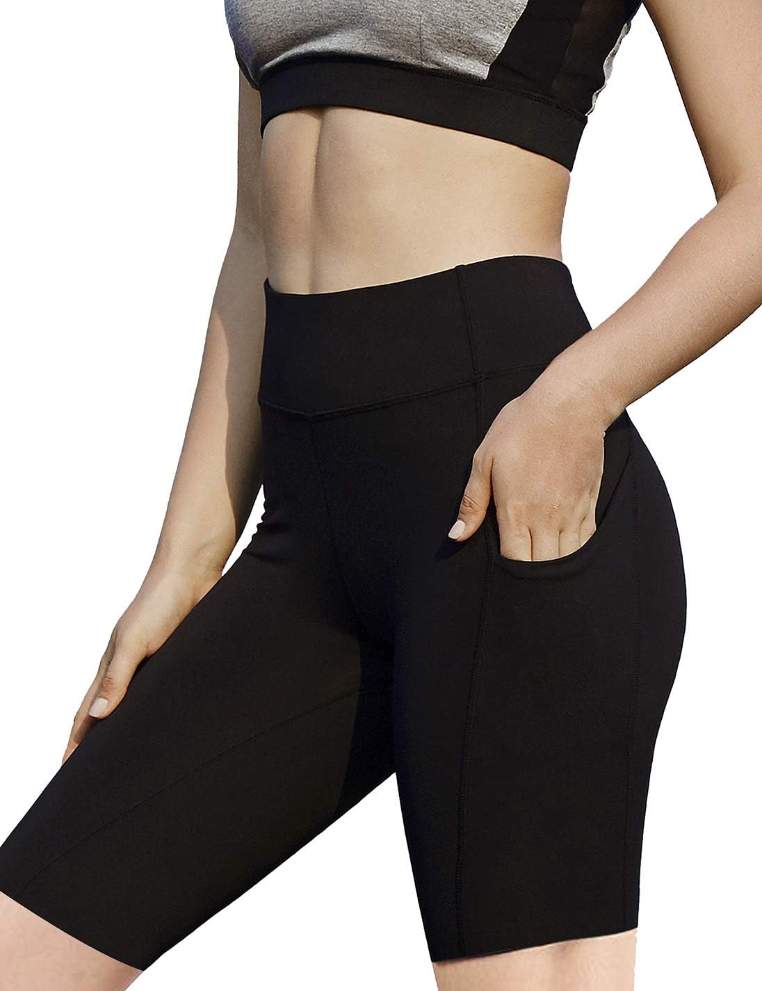 AJISAI Womens 8.5 inches Pro Compression Yoga Running Workout Biker Shorts Spandex Athletic Tights
