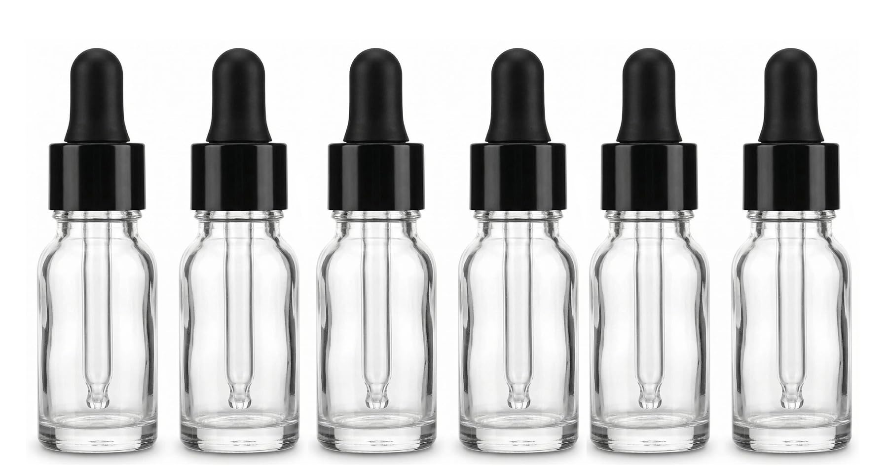 VASANA 6PCS 10ml/0.34oz Empty Refill Portable Clear Glass Essential Oil Dropper Bottle Cosmetic Sample Packing Container with Glass Pipette Dropper for Perfume Aromatherapy DIY Beauty Tools