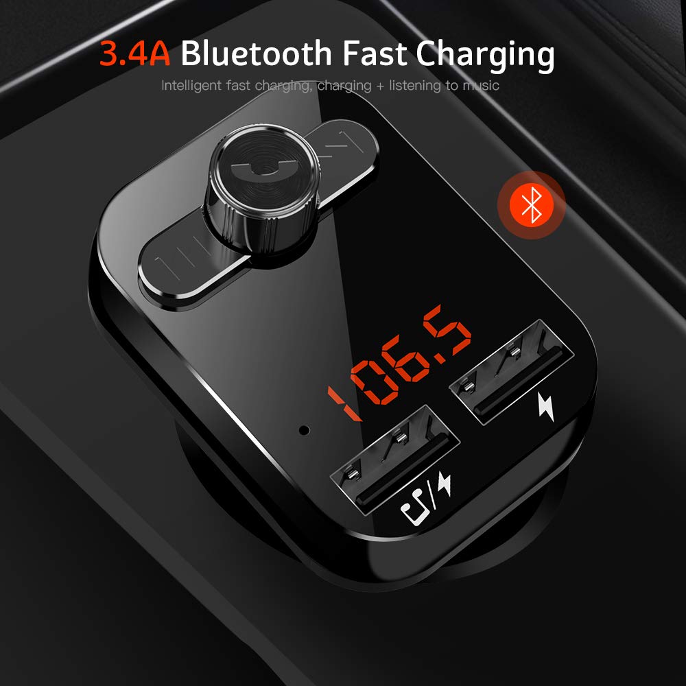 Bluetooth FM Transmitter for Car Radio,Uverbon Wireless In-Car FM Transmitter Audio Adapter Receiver With Hands-free Call +3.1A Dual usb car charge for iPhone, Samsung, etc