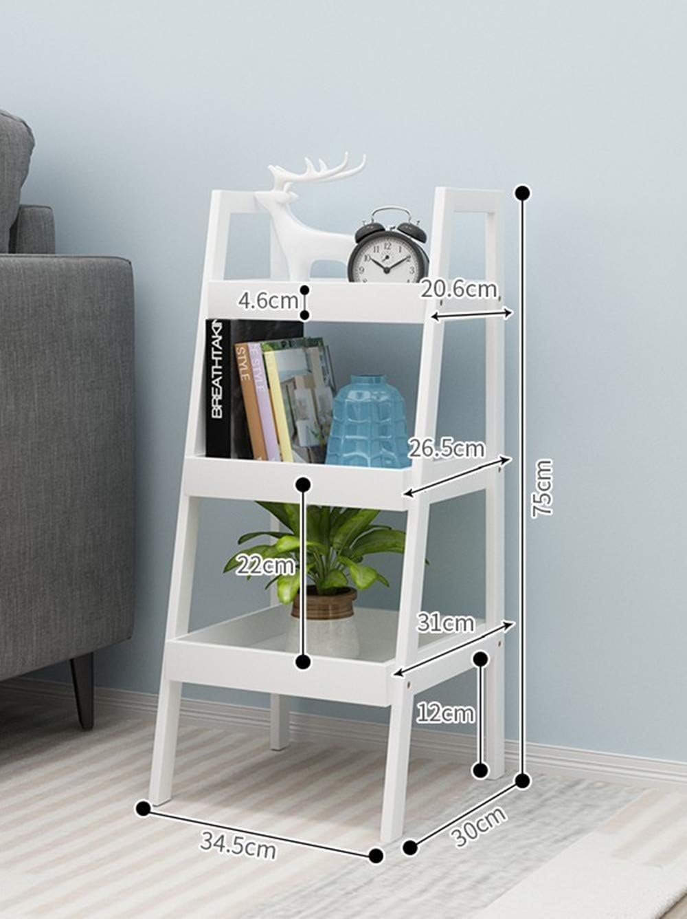 WDONECN 3 Tier Natural Bamboo Ladder Shelves Pure White Free Standing Shlef Units Rack Storage