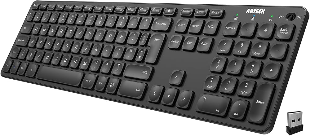 Arteck 2.4G Wireless Keyboard Ultra Slim Full Size with Numeric Keypad
