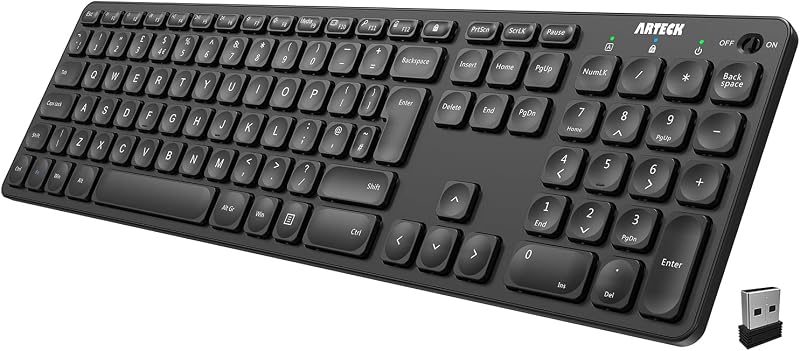 Arteck 2.4G Wireless Keyboard Ultra Slim Full Size with Numeric Keypad