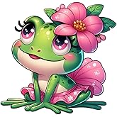 Cute Frog Car Decal, 2 Pack Vinyl Stickers, Green and Pink Floral Design, Waterproof Removable for Laptops, Cars, Trucks, Motorcycles, Bumpers Z-139