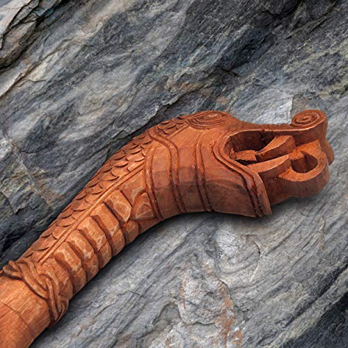 Norse Tradesman Solid Willow Wood Viking Cane - Rustic Dragon's Head Walking Staff - Thumbnail 5