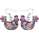 NEWEI Cute Enamel Hen Rooster Chicken Earrings Dangle Farm Animal Jewelry For Women Chicken Gift Charms