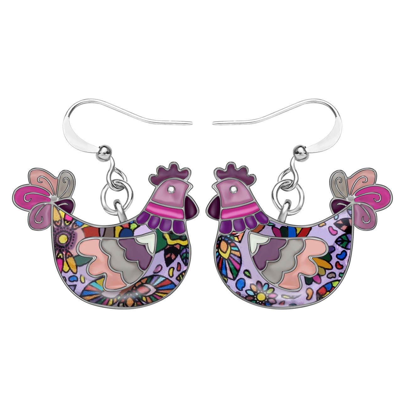 NEWEI Enamel Hen Chicken Earrings Dangle for Women Girls Chicken Lovers Jewelry Gifts Charms (Violet)