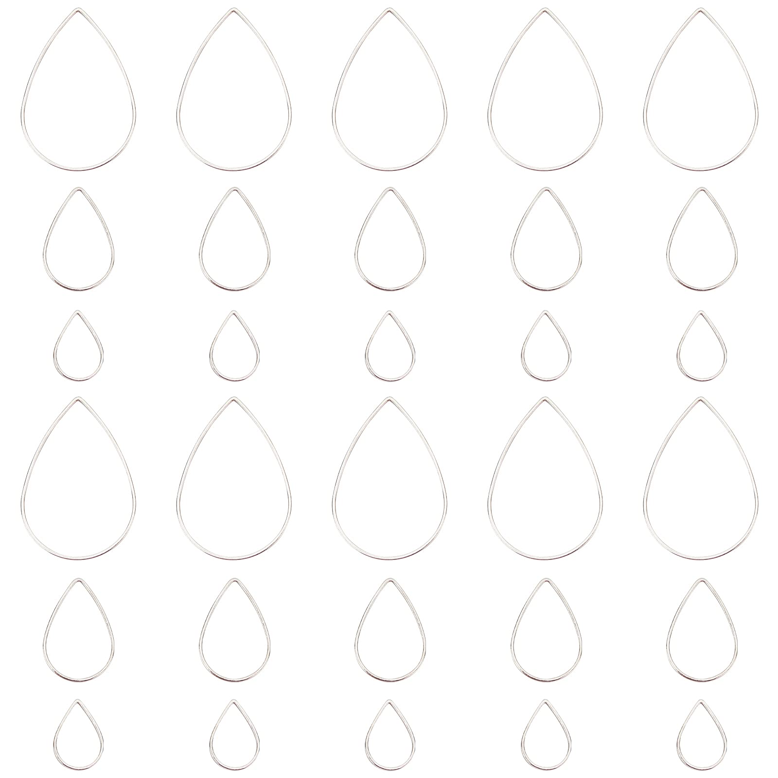 SUNNYCLUE 1 Box 120Pcs 3 Sizes Teardrop Linking Rings Earrings Beading Hoop Brass Metal Open Bezels Frame Charms for Earring Necklaces Findings Crafts Jewelry Making Supplies, Silver