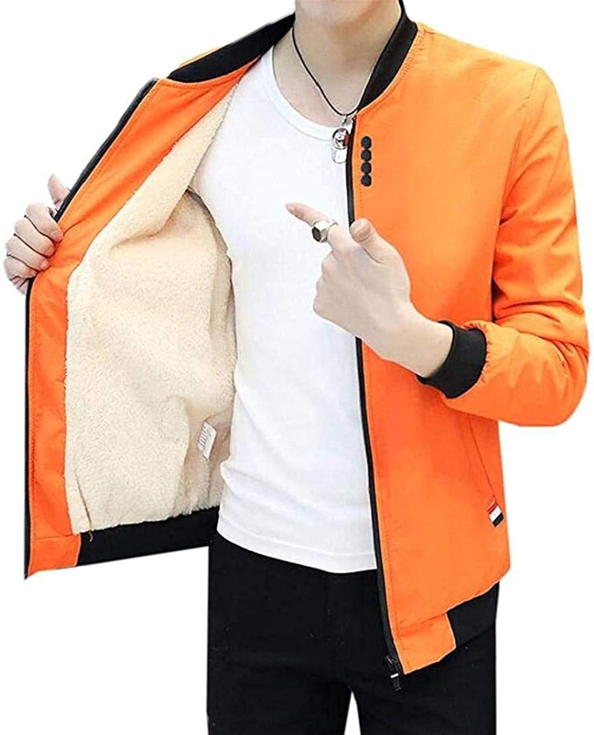 Mens Stand Collar Slim Fit Fleece Winter Big & Tall Solid Color Zip