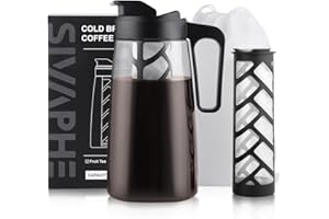 Sivaphe Large Ice Cold Coffee Maker 2 Quart, Dishwasher Safty Traitan Carafe Pitcher Leak Proof, Reusable Filter 64 oz Iced Hot Coffee Tea Method Brewer
