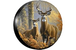 Eugzak Rv Spare Tire Covers for Rv Trailers Wheel Protectors Tyre Covers Weatherproof and Dustproof Wheel Covers Universal Fit for Trailer Rv SUV Truck Travel Trailers Camper 17" - Two Deer