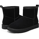 Litfun Genuine Suede Mini Boots for Women Winter Warm Fuzzy Boots Comfort Snow Boots with Fur Lined, Black, 36