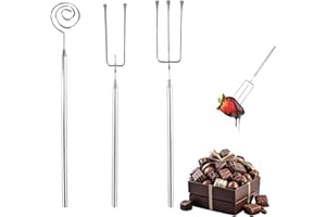 3PCS Stainless Steel Fondue Forks, Chocolate Dipping Tools with Ergonomic Handles for Cheese, Chocolate, Pralines, Fruit, Cak