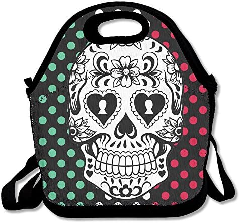 Skull With Mexican Flag Lunch Bag Tote Handbag Lunchbox For School Work Outdoor