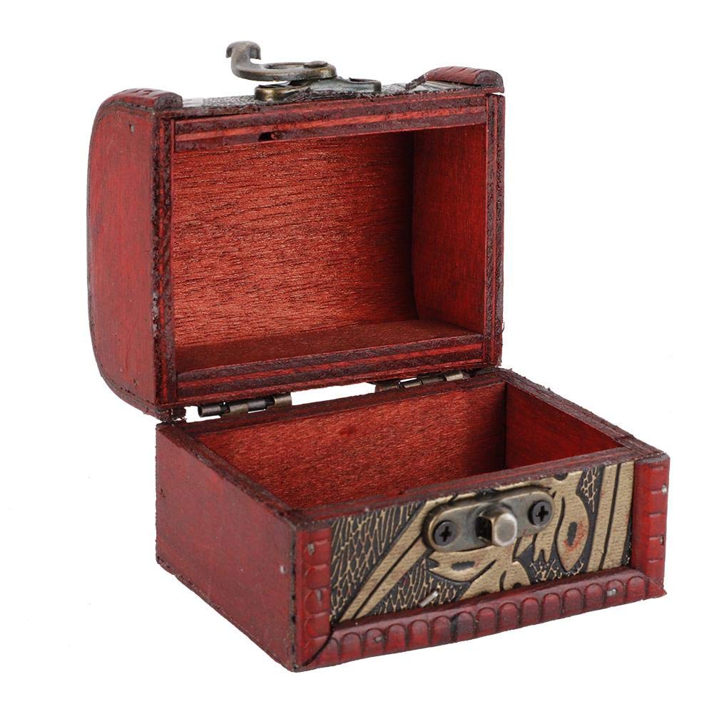 Betued Vintage Small Treasure Chest Decorative Storage Case, Wooden Jewellery Lock Box Gift Organizer for Women, Vintage Wooden Container with Narcissus Design