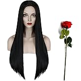 G&T Wig Long Black Wig for Mordicia Costume 30inch Black Witch Wig Middle Part Straight Black Cosplay Wigs for Women Halloween Party
