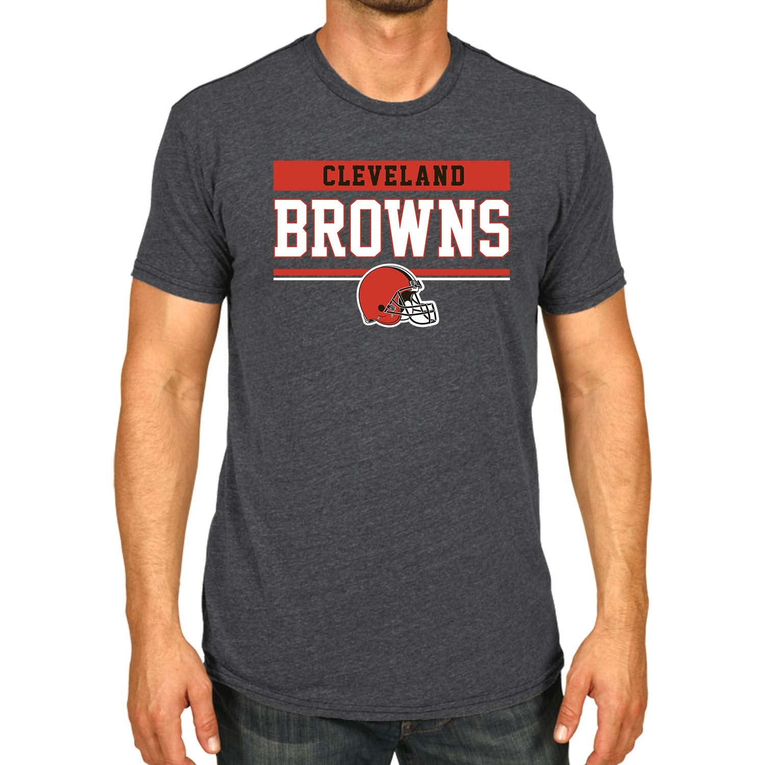 Team Fan Apparel NFL Adult Team Block Tagless T-Shirt - Cotton Blend - Charcoal - Perfect for Game Day - Comfort and Style (Cleveland Browns - Charcoal, Large) Image