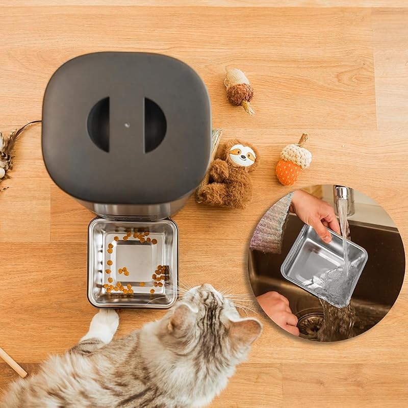 Distributore Automatico Cibo Gatti e Cani Pumba 6000 Purrfect Meal Smart Vision. Controllo Wifi, Camera, Registratore Vocale, 6L, Controllo Porzioni fino a 10mm, Allarme, Ciotola Acciaio Inox