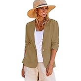 Mina Self 2026 Spring Linen Blazer Women - Lightweight 3/4 Stretchy Ruched Sleeve Fully-Lined Casual Work Jacket with Pockets
