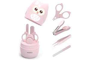 YIVEKO Baby Nail Kit, 4-in-1 Baby Nail Care Set with Cute Case, Baby Nail Clippers, Scissors, Nail File & Tweezers, Baby Manicure Kit and Pedicure kit for Newborn, Infant, Toddler, Kids-Owl Pink