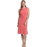 London Times Womens Sleeveless Fluted Sheath with Belt