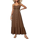 Dokotoo Womens Summer Dresses 2026 Sleeveless Spaghetti Strap Button Down Smocked Beach Vacation Long Maxi Dress with Pockets