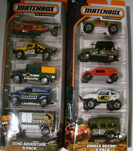 Matchbox MBX High Adventure 1:64 Diecast Set : MBX Jungle Recon + MBX Dino Adventure 5 Packs