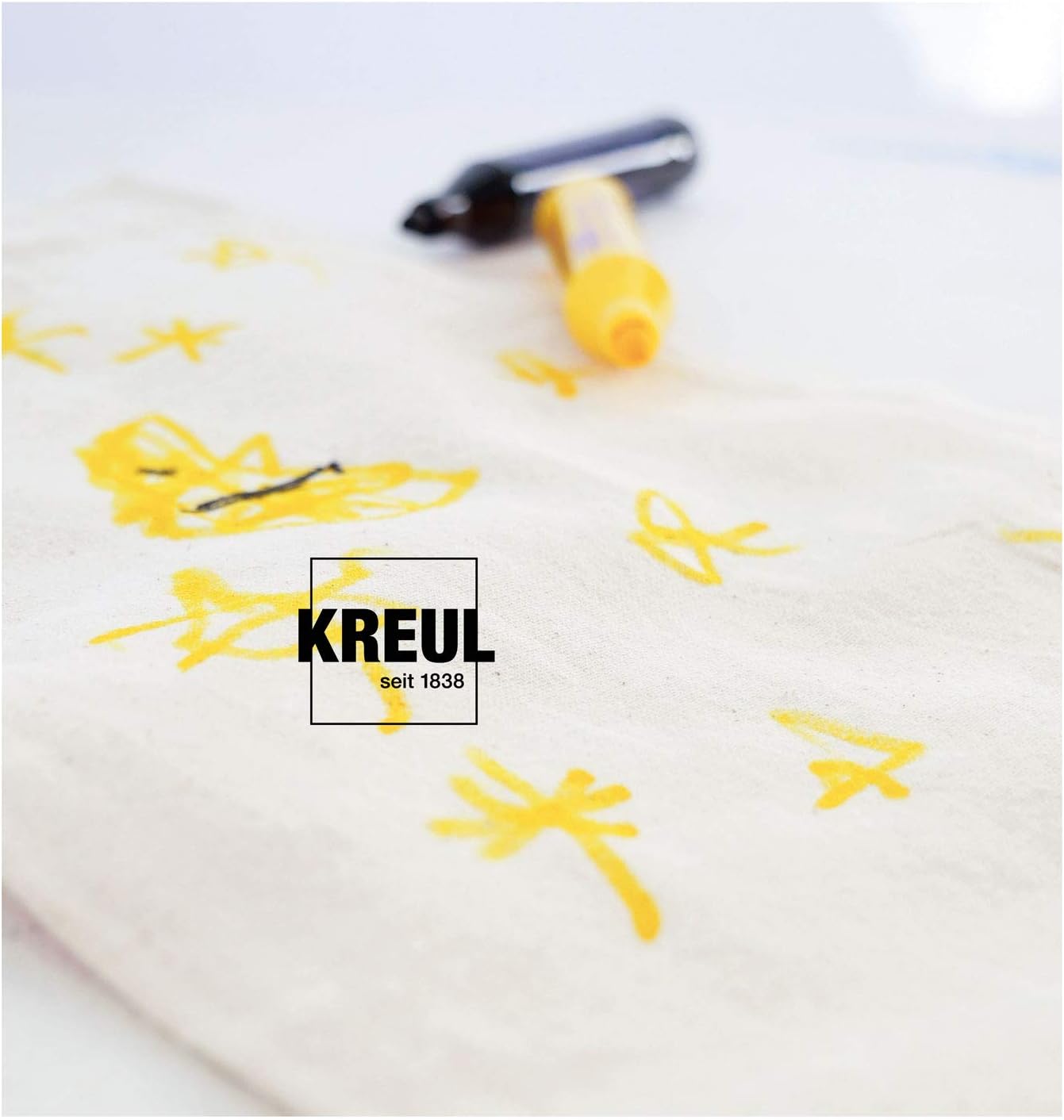 Kreul 27156, Mucki fabric stars, 5 fabric colouring pens for children in yellow red, blue, green and black, line width 2-5 mm - Image 5