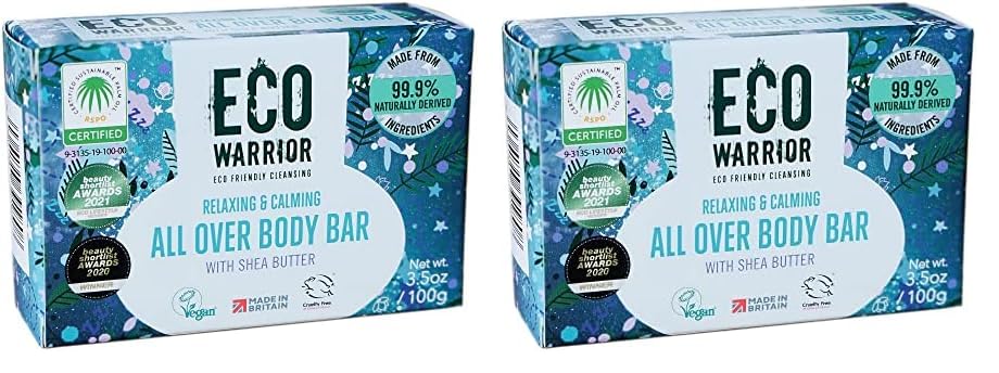 Eco Warrior All Over Body Soap Bar - Vegan, Cruelty Free, No SLS or Parabens, Deeply Nourishing Shea Butter, Body and Hand Soap Bar, Little Soap Company, 100 g (Pack of 2)