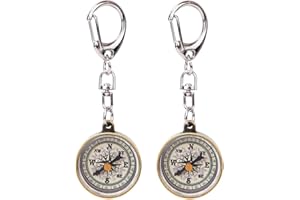 2PCS Vintage Portable Zinc Alloy Compass Keychain for Outdoor, Navigation Tools, Direction Finder & Positioning Device with K