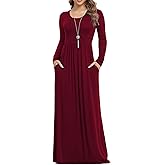 VIISHOW Women's Long Sleeve Loose Plain Maxi Dresses Casual Long Dresses with Pockets