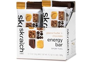 Skratch Labs Energy Bar | Peanut Butter + Chocolate (12 Pack) | Plant Based Healthy Snack | Low Sugar - 5g Protein | Non-GMO, Gluten Free, Soy Free, Vegan, Kosher