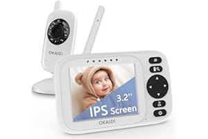 OKAIDI Baby Monitor with Camera and Audio, 3.2" IPS Screen Video Baby Monitor, 1000ft Transmission Range Baby Monitor Camera, Baby Monitor No WiFi, Infrared Night Vision, VOX Mode, Powerful Battery