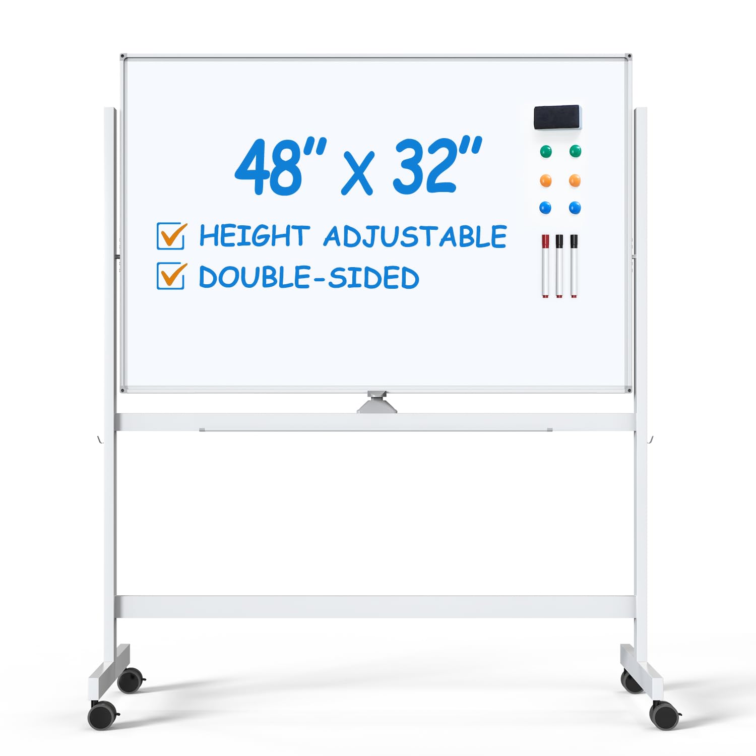 Photo 1 of **SOLD FORF PARTS ** Large Dry-Erase Rolling Magnetic Whiteboard - 48 x 32 Inches White Board Height Adjust Double Sides Mobile Portable Easel on Wheels, Dry Erase Board with Stand for Office, Home & Classroom