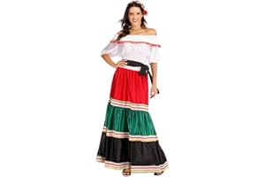 ReneeCho Women's Mexican Dress Halloween Costume Adult Traditional Senorita Blouse Dance Skirt