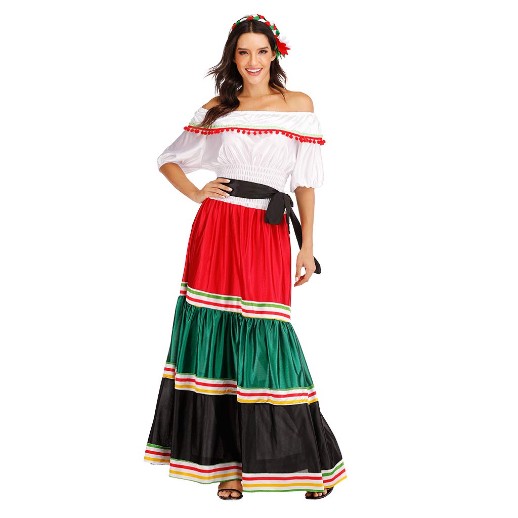 EraSpooky Women Mexican Senorita Costume Fancy Dress Cosplay Halloween Party Outfit for Adult
