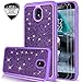 Galaxy J7 Refine/J7 2018/J7 Star/J7 Top/J7 Aura/J7 Aero/Crown/Eon Case w/Tempered Glass Screen Protector for Girls Women,LeYi Glitter Protective Phone Case for Samsung J7 V 2nd Gen TP Purple