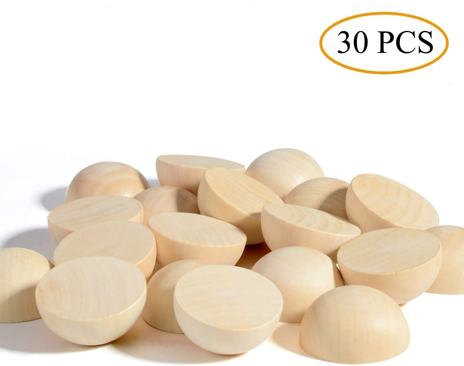 Split Wood Balls 2 inch, 30 Pack Unfinished Half Wooden Balls, Half Craft Balls for Kids Arts and DIY Wreaths : Kitchen & Dining