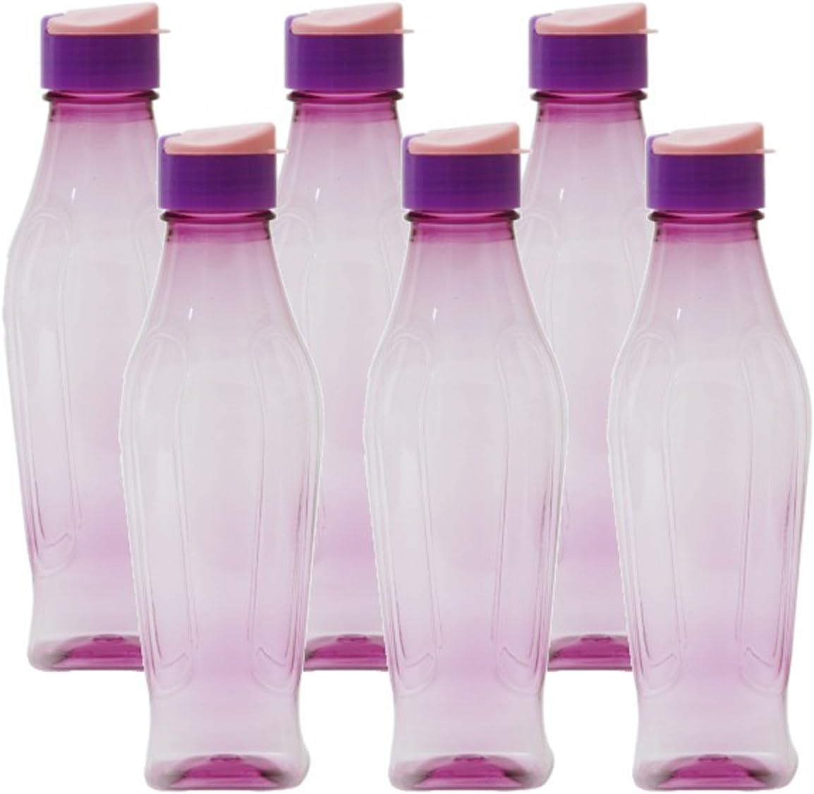 Pearlpet Plastic Zed Water Bottles, 900 Ml, Pack of 6, Neon Violet