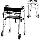 Goplus Walkers for Seniors, 4-in-1 Folding Walker with 5&rsquo;&rsquo; Wheels, Detachable Seat, Height Adjustable Stand Up Walker, Medical Walking Mobility Aid, 220lbs Rolling Walker for Adult Bariatric Handicap